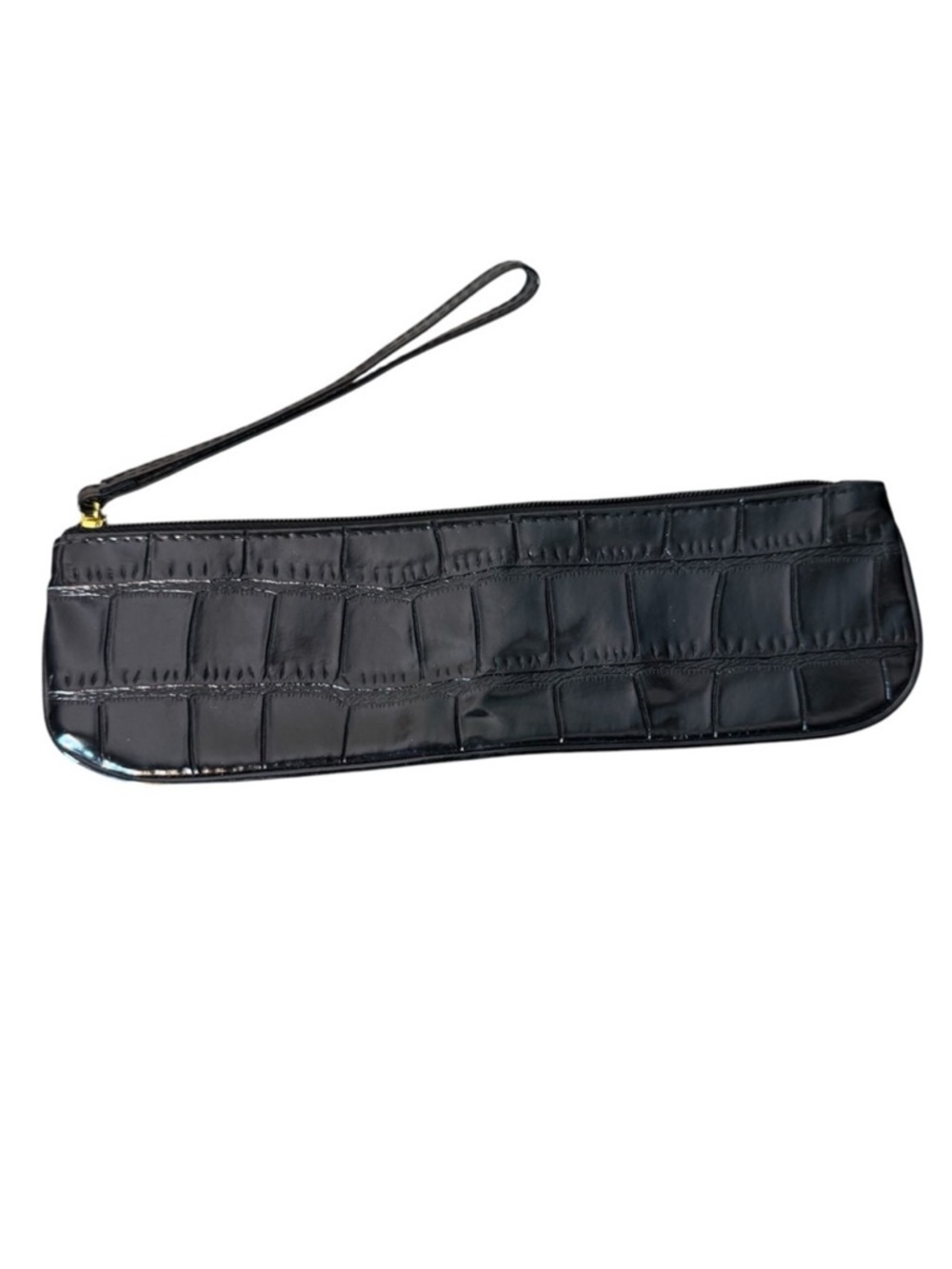 Croc Embossed Black Pencil Case Cosmetic Case Pouch Wristlet